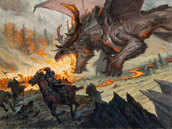  4:3 aaron_miller antlers armor bat_wings boots breath_powers bridle brown_theme claws clothing dragon elemental_manipulation equid equine fangs feral fire fire_breathing fire_manipulation flee fleeing flying footwear forest fur furred_dragon furred_scalie grey_body grey_fur group hasbro horn horse landscape lava leather magic:_the_gathering mammal melee_weapon membrane_(anatomy) membranous_wings mythological_creature mythological_scalie mythology official_art open_mouth outcrop outside pauldron perspective plant polearm quadruped red_eyes ribbons riding saddle scabbard scalie side_view signature size_difference smoke solo_focus spear spines spread_wings straddling sword teeth terror tongue tree warrior weapon wings wizards_of_the_coast 