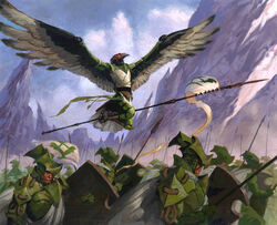  abzan anthro armor army atmospheric_perspective aven avian beak christopher_moeller cloud feathered_wings feathers feet flag flying group hasbro human magic:_the_gathering mammal melee_weapon military mountain official_art polearm prehensile_feet restricted_palette side_view signature soldier spear spread_wings tail tail_feathers toes traditional_media_(artwork) warrior weapon winged_arms wings wizards_of_the_coast 