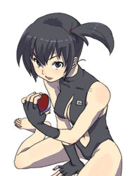  alternate_costume alternate_eye_color alternate_hair_color black_gloves black_hair breasts center_opening commentary_request covered_nipples female german_yajirobee gloves highleg highleg_swimsuit holding holding_poke_ball kasumi_(pokemon) navel one-piece_swimsuit poke_ball poke_ball_(basic) pokemon pokemon:_the_electric_tale_of_pikachu short_hair side_ponytail simple_background solo swimsuit thighs turtleneck white_background 