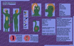  16:10 2019 2020 4_toes 5_fingers absurd_res ambiguous_gender anthro athletic athletic_anthro edvaard_skogson english_text eye_ridges featureless_crotch feet fingers green_body herm_(lore) hi_res hindpaw lizard model_sheet nude paws reptile scalie signature skye_wilson soles solo spikes spikes_(anatomy) text toes widescreen 