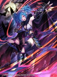  armpits bat_(animal) blue_hair boots breasts cape cleavage cloud commentary_request female fingerless_gloves fire_emblem fire_emblem_cipher fire_emblem_fates gloves hair_over_one_eye kousei_horiguchi moon multicolored_hair night night_sky ninja official_art open_mouth peri_(fire_emblem) pink_eyes pink_hair shuriken sky solo sparkling_eyes teeth thighhighs twintails two-tone_hair weapon 