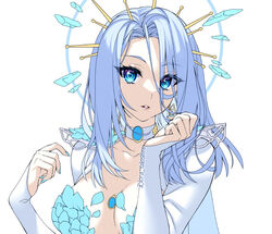  blue_choker blue_eyes blue_hair blue_nails breasts choker cleavage collarbone english_commentary female hair_between_eyes indie_virtual_youtuber kira_yukishiro looking_at_viewer medium_breasts monarch_(amalee) portrait sleeves_past_wrists solo unfinished virtual_youtuber white_background 