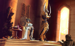  2023 anthro anubian_jackal armor audience avian beak bird bone breasts canid canine canis chair claws clothing corvid crown decoration dominatrix dress egyptian fantasy feathers feet female food fruit furniture gold_(metal) grape group guard headgear hi_res hieroglyphics intimidation jackal magpie_(corvid) mammal melee_weapon nipples ony01 ornate oscine passerine plant playful public queen renpet_(davidsch) robed royalty ruler skeleton sun sword talons thick_thighs throne tiara toes undead weapon 