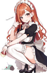  :q alternate_costume arisugawa_natsuha black_footwear breasts brown_eyes cake cherry cleavage commentary_request cream cream_on_face cupcake enmaided female food food_on_face fruit full_body high_heels highres holding holding_food idolmaster idolmaster_shiny_colors large_breasts long_hair looking_at_viewer maid maid_headdress milestone_celebration mirei puffy_short_sleeves puffy_sleeves pumps red_hair shoes short_sleeves solo squatting thighhighs tongue tongue_out white_thighhighs wrist_cuffs 