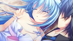  16:9 applique_(company) asami_asami azurite blue_hair closed_eyes collarbone female female game_cg long_hair re:birth_colony rindou_souji 