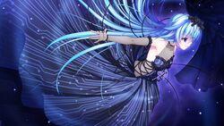  16:9 applique_(company) asami_asami azurite blue_eyes blue_hair collarbone dress female female game_cg long_hair re:birth_colony 