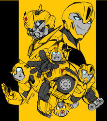  6+boys arm_cannon artist_name autobot blue_eyes bumblebee_(transformers) chibi commentary_request crossover glowing glowing_eyes insignia kamizono_(spookyhouse) machinery mecha multiple_boys multiple_persona no_humans open_mouth photoshop_(medium) q-transformers robot smile transformers transformers:_generation_1 transformers:_robots_in_disguise_(2015) transformers_(live_action) transformers_animated transformers_prime weapon 