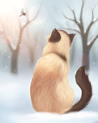  2018 4:5 avian being_watched bird brown_ears brown_tail bullfinch cardueline cardueline_finch cold crystalbars_(artist) detailed detailed_background detailed_fur digital_media_(artwork) domestic_cat duo eurasian_bullfinch feathers felid feline felis feral fluffy fluffy_tail flying fringillid fur grey_body grey_feathers grey_fur grey_tail grey_tail_feathers grey_wings hi_res light_body light_fur light_whiskers looking_at_another mammal monotone_tail multicolored_body multicolored_feathers multicolored_fur narrow_tail nature on_ground oscine outside passerine plant red_body red_feathers sitting snow snowing spread_arms spread_wings tail tan_body tan_fur translucent translucent_wings tree true_bullfinch true_finch wheat_body wheat_fur whiskers white_body white_feathers white_fur white_whiskers white_wings wings winter wood yellow_body yellow_fur 