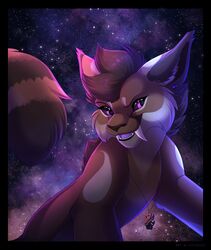  2018 black_lips brown_nose cosmic_background digital_media_(artwork) feral kitchiki lips mammal open_mouth pink_eyes sabertooth_(disambiguation) smile solo teeth tongue 