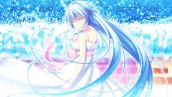  16:9 applique_(company) asami_asami azurite blue_hair closed_eyes dress female female game_cg long_hair re:birth_colony 