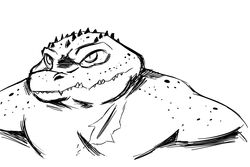  2018 3:2 alligator alligatorid anthro black_and_white crocodilian inkyfrog leatherhead male monochrome pupils reptile scalie scar sharp_teeth simple_background slit_pupils solo spikes teenage_mutant_ninja_turtles teeth white_background 