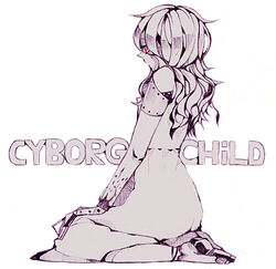  commentary_request cyborg dress english_text female long_hair lowres monochrome photoshop_(medium) red_eyes scp-191 scp_foundation seiza seriko_(seo77000) sitting solo 