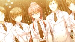  16:9 1boy 1boys 3girls asami_asami blonde_hair character_request game_cg glasses labcoat long_hair multiple_girls re:birth_colony rindou_ruri_(re:birth) smile 