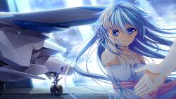  16:9 airplane applique_(company) asami_asami azurite blue_eyes blue_hair female game_cg jet long_hair re:birth_colony 