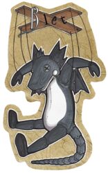  anthro avoid_posting badge blet dragon fur furred_dragon furred_scalie klotzzilla marionette membrane_(anatomy) membranous_wings mythological_creature mythological_scalie mythology puppet scalie solo toy wings wood 