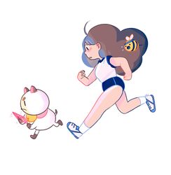  :o ahoge artist_name bee bee_(bee_and_puppycat) bee_and_puppycat bell bug buruma clenched_hands commentary_request envelope female flying_sweatdrops from_side frown jingle_bell long_hair looking_at_another natasha_allegri open_mouth puppycat running shirt simple_background sportswear sweatband white_background white_shirt 