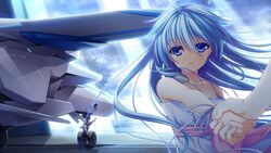  16:9 airplane applique_(company) asami_asami azurite blue_eyes blue_hair female game_cg jet long_hair re:birth_colony 