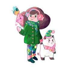  :&lt; angry artist_name bee bee_(bee_and_puppycat) bee_and_puppycat bell brown_hair bug buttons closed_mouth coat commentary_request creature earmuffs envelope female full_body hat height_difference holding_hands jingle_bell long_hair long_sleeves mittens mouth_hold natasha_allegri puppycat scarf simple_background smile standing v-shaped_eyebrows white_background |_| 