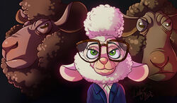  anthro bovid brown_body brown_fur caprine clothing dawn_bellwether disney domestic_sheep doug_ramses eyewear female fiszi fur glasses group hair hi_res male mammal pink_nose sheep suit white_body white_fur white_hair wool_(fur) zootopia 