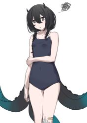  alternate_costume arm_at_side asymmetrical_hair atsushima bandaid bandaid_on_leg black_eyes black_hair blue_one-piece_swimsuit braid breasts collarbone covered_navel feet_out_of_frame female gauze_on_knee hair_over_shoulder highres holding_own_arm horns indie_virtual_youtuber long_hair looking_at_viewer low_twin_braids new_school_swimsuit one-piece_swimsuit parted_lips ringed_eyes school_swimsuit simple_background small_breasts solo squiggle standing swimsuit tentacle tentacle_tail twin_braids virtual_youtuber white_background yamata_ia 