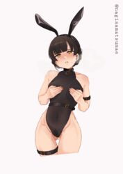  absurdres alternate_costume animal_ears belt belt_collar black_belt black_hairband black_leotard blunt_bangs braid breasts brown_eyes brown_hair cameltoe collar covered_navel double_bun fake_animal_ears female female_pubic_hair hair_bun hairband highleg highleg_leotard highres kantai_collection leotard long_hair nagisamatsumae nontraditional_playboy_bunny one-hour_drawing_challenge pubic_hair rabbit_ears see-through see-through_leotard small_breasts solo thigh_belt thigh_strap twin_braids un&#039;you_(kancolle) yawata_maru_(kancolle) 