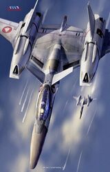  aircraft airplane asterozoa canopy_(aircraft) cloud commentary english_commentary fighter_jet flying from_above jet macross macross_flashback_2012 military military_vehicle motion_blur no_humans roundel science_fiction sky variable_fighter vehicle_focus vf-4 