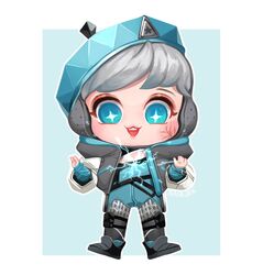  +_+ animification apex_legends beret black_footwear blue_bodysuit blue_eyes blue_gloves blue_hat blush bodysuit chibi commentary female fingerless_gloves gloves grey_hair grey_jacket hat haute_drop_wattson hood hooded_jacket jacket korean_commentary namjak official_alternate_costume open_hands scar scar_on_cheek scar_on_face single_fingerless_glove solo wattson_(apex_legends) 