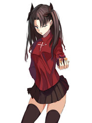  blue_eyes brown_hair commentary_request crazyodin fate/stay_night fate_(series) female gift highres long_hair one_eye_closed solo tohsaka_rin two_side_up 