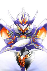  1boy anti_(ssss.gridman) armor bad_id bad_pixiv_id crossed_arms exiadoon glowing glowing_eyes gridknight_(ssss.gridman) gridman_universe headphones highres horns mecha pose purple_armor robot ssss.gridman 