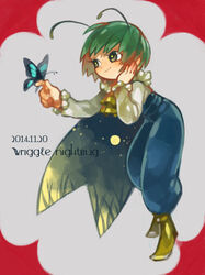  antennae ascot bad_id bad_pixiv_id bug butterfly cape character_name female green_eyes green_hair hand_on_own_face highres moon photoshop_(medium) smile solo touhou wriggle_nightbug yai_(hachihito) 