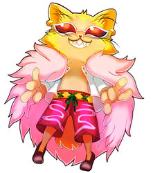  1boy animalization capri_pants chibi donquixote_doflamingo feathers feline jippei one_piece pants shichibukai solo sunglasses 