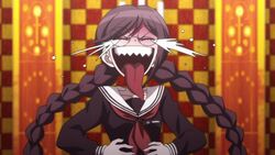  animated animated brown_hair closed_eyes danganronpa danganronpa_1 fukawa_touko genocider_shou glasses laughing long_tongue lowres tears tongue 