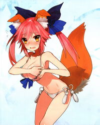  :o absurdres adjusting_clothes adjusting_swimsuit animal_ears armpits bikini blush breast_lift breasts cleavage collarbone d: fate/extra fate/extra_ccc fate_(series) female fox_ears fox_tail frown highres large_breasts legs navel official_alternate_costume official_art open_mouth pink_hair scan side-tie_bikini_bottom sweat swimsuit tail tamamo_(fate) tamamo_no_mae_(fate/extra) tamamo_no_mae_(sexy_bikini)_(fate) wada_arco wavy_mouth white_bikini 