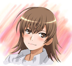  brown_eyes brown_hair female lips misaka_misuzu photoshop_(medium) senga81 shirt short_hair smile solo toaru_kagaku_no_railgun toaru_majutsu_no_index 