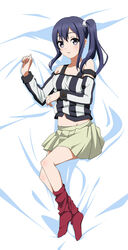  blue_eyes blue_hair commentary_request female imai_midori lavoy_(kurakuro) long_hair print_socks shirobako side_ponytail socks solo strap_slip 