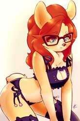  anthro black_bra black_clothing black_panties black_underwear blue_eyes blush bra breasts canid canine canis cat_ear_panties cat_keyhole_bra cat_keyhole_clothing cat_lingerie cleavage cleavage_cutout clothed clothing cutout digital_media_(artwork) domestic_dog embarrassed eyebrows eyewear female frilly frilly_bra frilly_clothing frilly_underwear fur glasses hair herding_dog hi_res keyhole_bra keyhole_clothing keyhole_underwear legwear lingerie lizcorgi lizombie mammal miss_stubbles neck_tuft nightwear panties pastoral_dog raised_inner_eyebrows red_hair shaded short_tail side-tie_panties simple_background solo stockings tail tan_body tan_fur training_bra tuft underwear underwear_only welsh_corgi 