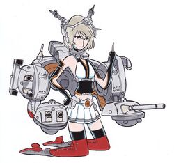  antennae black_gloves bridal_gauntlets cannon cosplay crossover elbow_gloves female full_body gloves headgear kantai_collection kneeling machinery matsumoto_leiji_(style) mecha_musume mutsu_(kancolle) nagato_(kancolle) nagato_(kancolle)_(cosplay) parody pleated_skirt retro_artstyle simple_background skirt solo style_parody tanaka_keiichi thighhighs turret uchuu_senkan_yamato uchuu_senkan_yamato_2199 white_background white_skirt zettai_ryouiki 