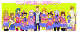  3girls 6+boys amada bakura_ryou black_legwear blonde_hair blue_eyes blue_hair blush bow bracelet brother_and_sister brothers brown_eyes brown_hair clenched_hand closed_eyes commentary_request crossdressing crossed_arms dual_persona embarrassed flying_sweatdrops garter_straps green_eyes green_hair hand_on_own_hip height_difference highres honda_hiroto jewelry jonouchi_katsuya kaiba_mokuba kaiba_seto kawai_shizuka kujaku_mai long_hair looking_at_another mazaki_anzu multicolored_hair multiple_boys multiple_girls muto_yugi open_mouth otogi_ryuuji otoko_no_ko pink_eyes pleated_skirt purple_eyes purple_hair school_uniform serafuku siblings skirt smile spiked_hair standing thighhighs translation_request two-tone_hair white_hair white_legwear yami_bakura yami_yugi yu-gi-oh! yu-gi-oh!_duel_monsters zettai_ryouiki 