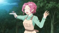  animated animated apron character_request housewife pink_hair pistol sabagebu! sonokawa_kazue violence weapon 