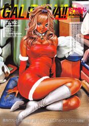  breasts dark_skin female ganguro large_breasts santa_costume santa_suit smile solo tabe_koji 