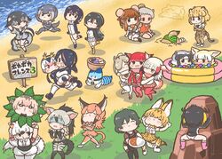  6+girls :3 aardwolf_(kemono_friends) aardwolf_print alpaca_ears alpaca_suri_(kemono_friends) alpaca_tail animal_ears anteater_ears anteater_tail apron bactrian_camel_(kemono_friends) ball_pit bare_shoulders bird_tail bird_wings black-tailed_prairie_dog_(kemono_friends) black_hair blindfold blonde_hair blush bow bowtie camel_ears caracal_(kemono_friends) carrying center_frills cetacean_tail collared_shirt commentary_request common_raccoon_(kemono_friends) crossed_arms curry curry_rice dress dromedary_(kemono_friends) elbow_gloves emperor_penguin_(kemono_friends) fennec_(kemono_friends) fingerless_gloves fins fish_tail food fox_ears frilled_dress frilled_skirt frills fur_collar gentoo_penguin_(kemono_friends) gloves green_eyes grey_hair hair_over_one_eye hairbow hands_on_own_head head_wings high-waist_skirt highres hippopotamus_(kemono_friends) hippopotamus_ears hood hood_down hoodie humboldt_penguin_(kemono_friends) jaguar_(kemono_friends) jaguar_ears jaguar_print jaguar_tail japanese_crested_ibis_(kemono_friends) kaban_(kemono_friends) kemono_friends kemono_friends_pavilion kotobuki_(tiny_life) leotard light_brown_hair long_hair long_sleeves lucky_beast_(kemono_friends) multicolored_hair multiple_girls narwhal_(kemono_friends) neckerchief necktie no_headwear nose_blush oerba_yun_fang one-piece_swimsuit orange_bow orange_bowtie otter_ears otter_tail pantyhose penguin_tail piggyback pink_hair plaid plaid_skirt playground_equipment_(kemono_friends_pavilion) pleated_skirt ponytail princess_carry print_bow print_bowtie puffy_short_sleeves puffy_sleeves raccoon_ears red_hair rice rockhopper_penguin_(kemono_friends) royal_penguin_(kemono_friends) sailor_dress sand scarlet_ibis_(kemono_friends) serval_(kemono_friends) serval_print shirt short_hair short_sleeves silky_anteater_(kemono_friends) sitting skirt sleeveless small-clawed_otter_(kemono_friends) smile southern_tamandua_(kemono_friends) standing standing_on_one_leg streaked_hair sweatdrop swimsuit tail thighhighs toeless_legwear traditional_bowtie twintails wavy_mouth white_hair wings zettai_ryouiki 