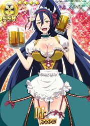  :d apron artist_request beer_mug blue_hair blush body_blush bow bow_legwear breasts bursting_breasts choker corset cowboy_shot cup diamond_(shape) drink drunk dual_wielding female flower foam frilled_apron frilled_thighhighs frills garter_straps green_eyes hair_between_eyes hair_flower hair_ornament hair_ribbon hairband high_ponytail holding holding_cup large_breasts long_hair maid_headdress mug mushibugyou narrow_waist official_art open_mouth outline ponytail puffy_short_sleeves puffy_sleeves ribbon short_sleeves smile solo sparkle standing star_(symbol) star_print thighhighs tsukishima_kanae very_long_hair waist_apron waitress white_thighhighs zettai_ryouiki 