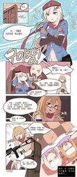  1boy 2girls 9a-91_(girls_frontline) absurdres artist_name as_val as_val_(girls_frontline) assault_rifle beret bikini bikini_top blonde_hair blue_eyes blush cold commander_(girls_frontline) commentary commentary_request garin girls_frontline glasses gloves gun hair_ornament hat highres kotatsu long_hair multiple_girls rifle russia russian_flag scarf sick silver_hair snow speech_bubble swimsuit table translation_request trigger_discipline weapon 