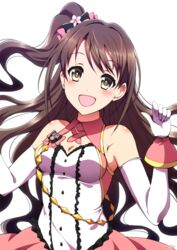  brown_eyes brown_hair commentary_request elbow_gloves female gloves highres idolmaster idolmaster_cinderella_girls idolmaster_cinderella_girls_starlight_stage long_hair one_side_up ookami_maito open_mouth shimamura_uzuki solo stage_of_magic_(idolmaster) 