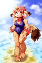  artist_request brown_hair canine class_of_heroes furry school_swimsuit short_hair yelolow_eyes 