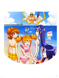  00s 2boys 4girls abs absurdres aono_miki ass beach bikini bikini_skirt binoculars blonde_hair blue_eyes blue_hair blue_sky brown_eyes brown_hair chiffon_(fresh_precure!) closed_eyes cloud competition_swimsuit fresh_precure! glasses heart heart_print higashi_setsuna long_hair minami_shun momozono_love nishi_hayato ocean official_art one-piece_swimsuit open_mouth ponytail precure purple_hair red_eyes sand short_hair short_twintails side_ponytail smile souler souler_(fresh_precure!) sunglasses surfboard swimsuit tart_(fresh_precure!) water wester wester_(fresh_precure!) yamabuki_inori 