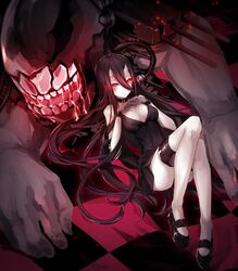  bad_id bad_twitter_id banned_artist battleship_hime black_hair commentary_request glowing glowing_eyes horns kantai_collection kyara36 long_hair red_eyes shinkaisei-kan white_skin 