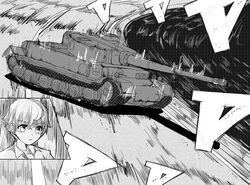  9s0ykoyama117 absurdres closed_mouth commentary drifting driving emblem female frown girls_und_panzer greyscale highres initial_d leopon_(animal) military military_vehicle monochrome motion_blur motor_vehicle nakajima_(girls_und_panzer) parody road short_hair solo tank tiger_(p) 