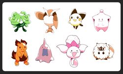  :3 :d animon_(evolved_ditto) artsy-rc booboo_(noctowl) cleffa_(prototype) commentary english_commentary food highres honooguma looking_at_viewer monja_(baby_tangela) no_humans open_mouth pichu_(prototype) pokemon pokemon_(creature) pokemon_gsc pokemon_gsc_(prototype) prototype_design signature simple_background smile wataneko_(jumpluff) white_background wolfman_(pokemon) 