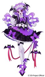  3di_project bat_wings bow drudrusilla_purple eyelashes full_body gothic_lolita hairband lolita_fashion long_hair long_sleeves pepparuru puffy_long_sleeves puffy_sleeves purple_footwear purple_hair red_eyes swept_bangs vampire virtual_youtuber wavy_hair white_background wings 